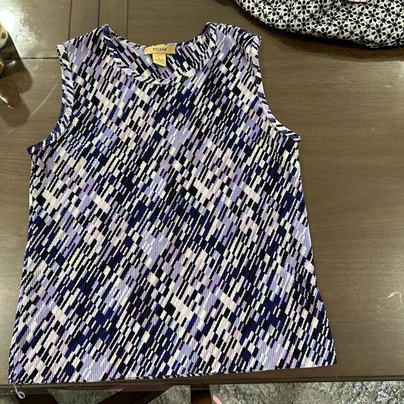 90s Vintage Blue and white sleeveless top - Picture 1 of 3